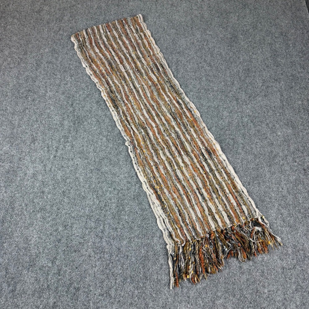 Collection XVIII Multi Color Striped Knit Scarf Metallic Silver Sequin Fringe